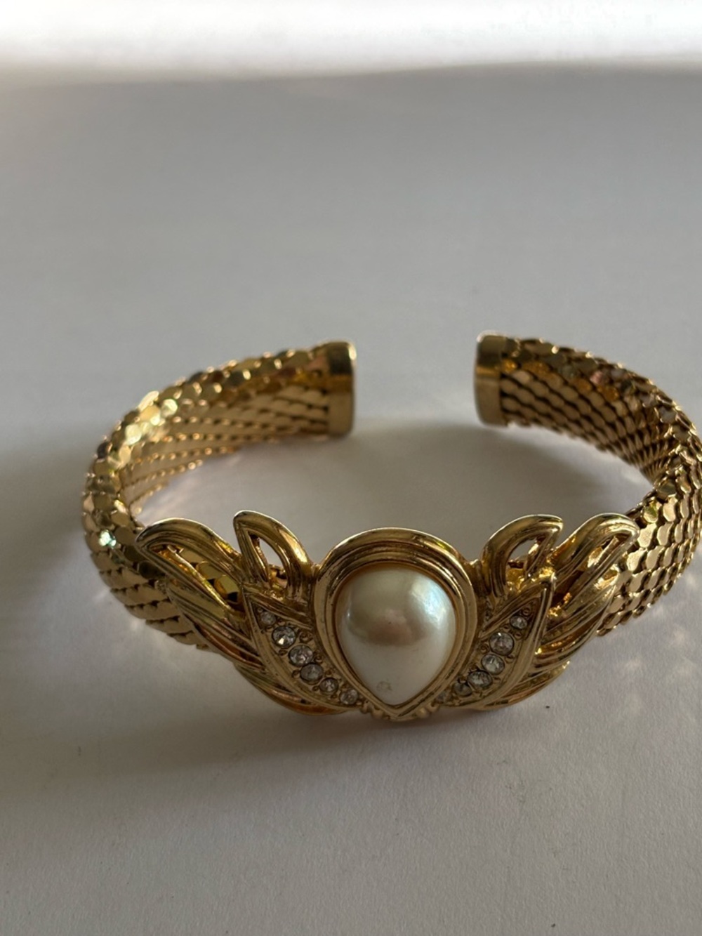 Rare whiting & Davis  mesh Pearl Accent Cuff Bracelet